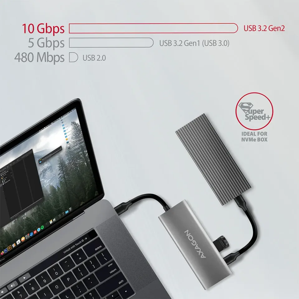 AXAGON HMC-5G2, USB-C 3.2 Gen 2 10 Gb/s hub, porty HDMI 4K/60Hz + 2x USB-A + 2x