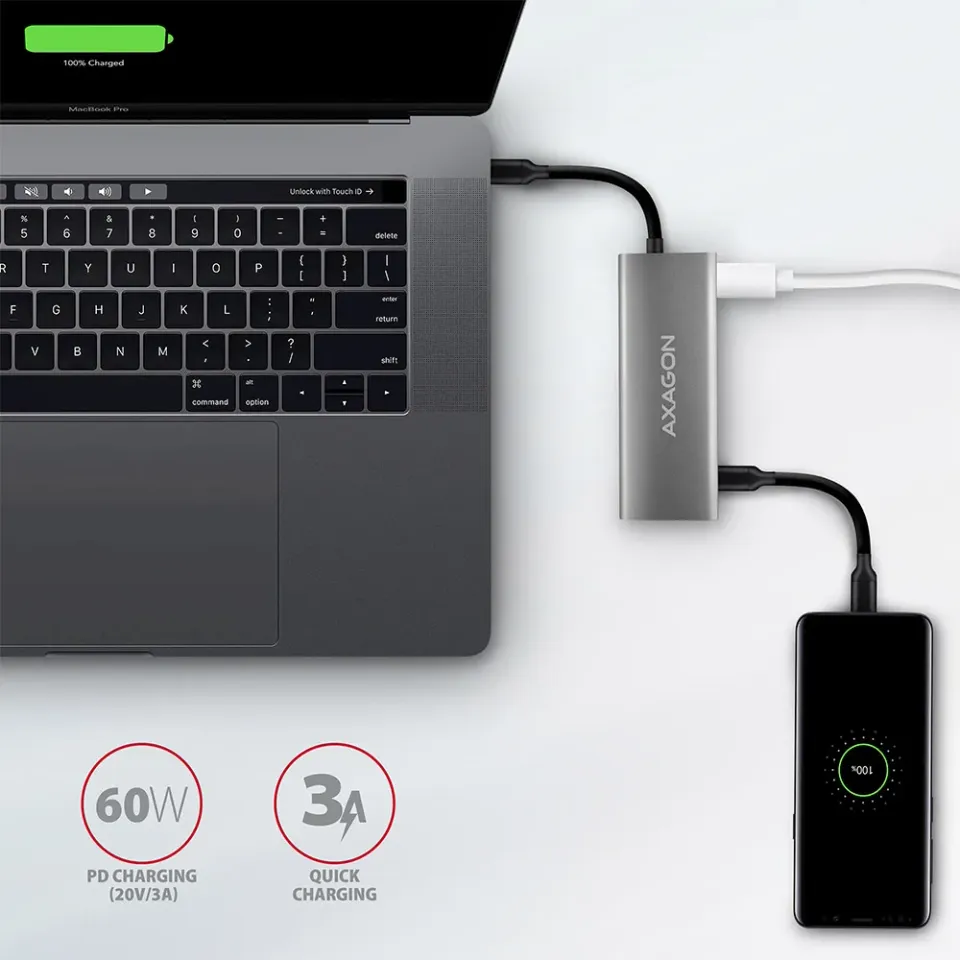 AXAGON HMC-5G2, USB-C 3.2 Gen 2 10 Gb/s hub, porty HDMI 4K/60Hz + 2x USB-A + 2x