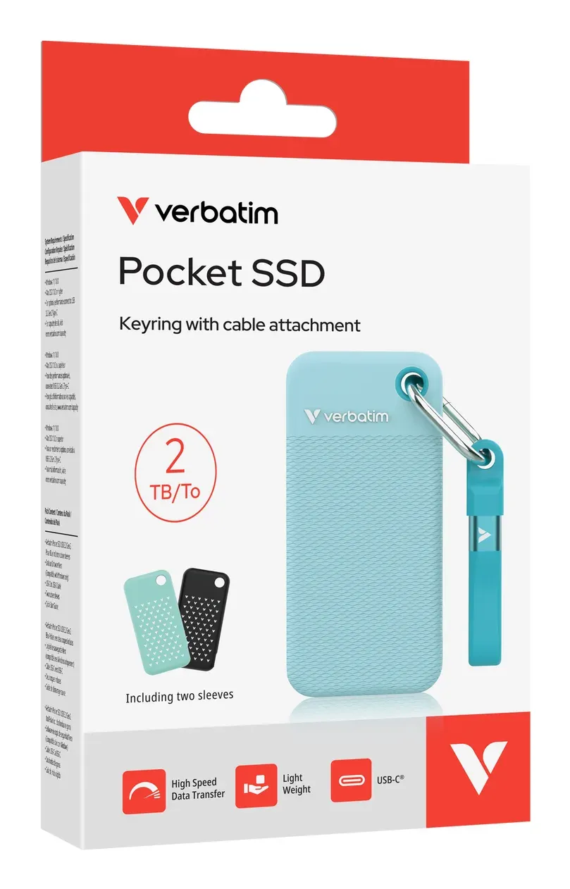 VERBATIM Pocket SSD 2TB, USB-C 3.2 Gen 2, modrá + 2x gumový obal