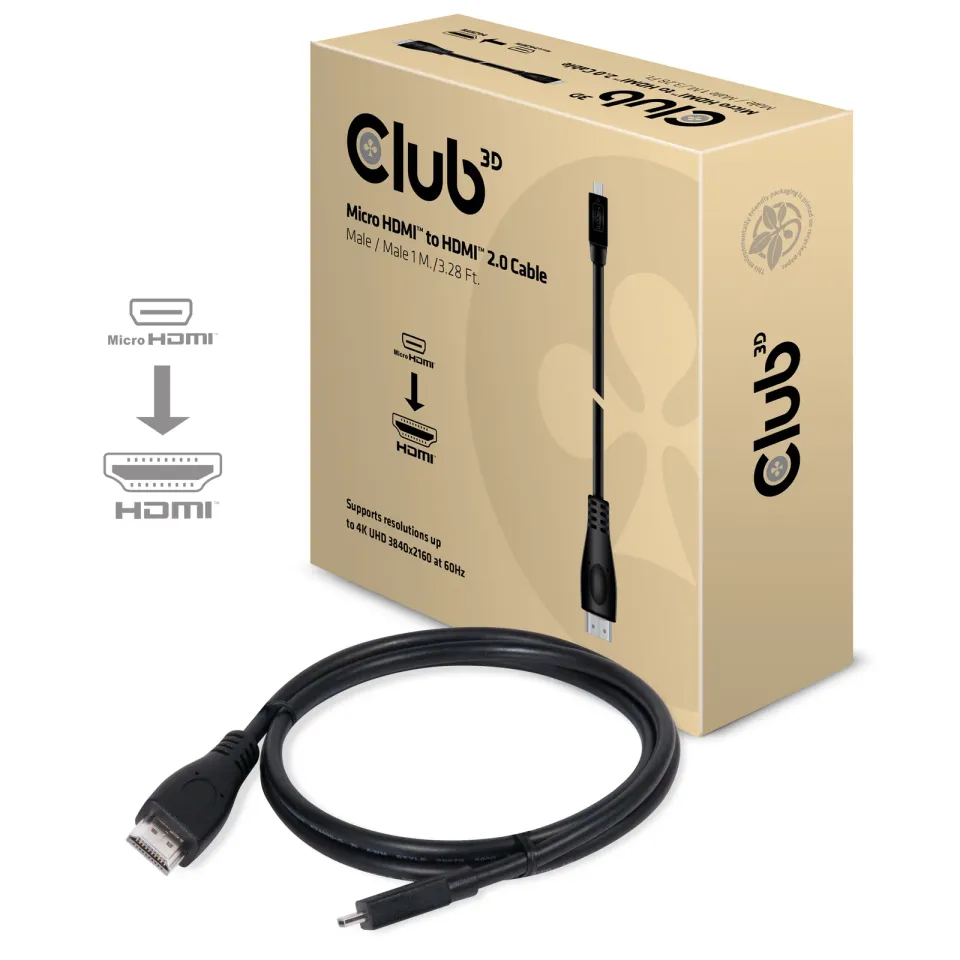 Club3D Kabel Micro HDMI na HDMI 2.0 4K60Hz UHD, (M/M), 1m