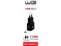 WG - Síťová nabíječka 1x USB-A, Quick Charge 3.0, 5V-9V-12V, + kabel USB-A na Type-C, černá