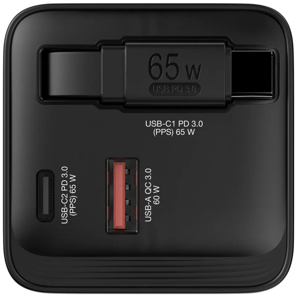 VERBATIM GaN Nabíječka do sítě, S kabelem, USB-C, USB-A, černá