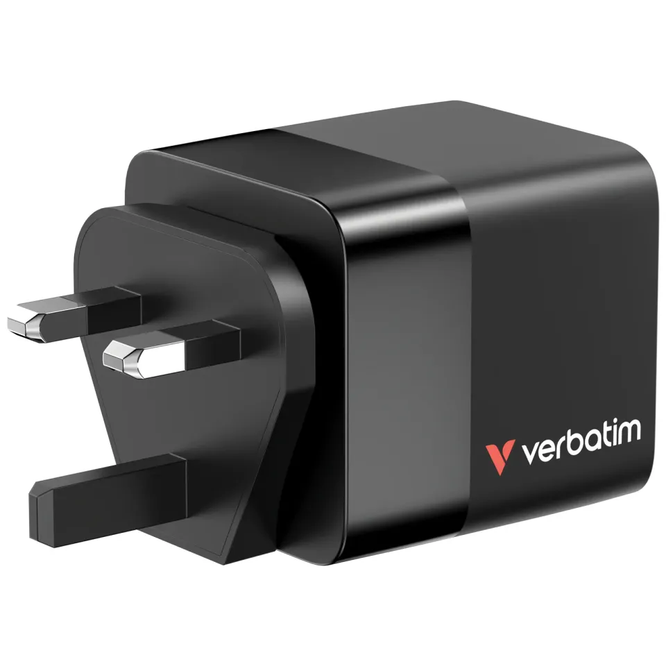 VERBATIM GaN Nabíječka do sítě, S kabelem, USB-C, USB-A, černá