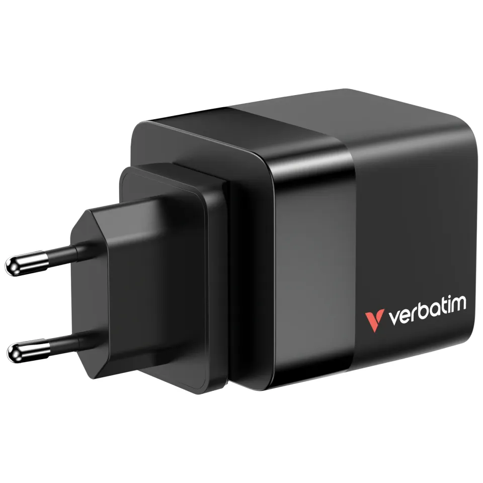 VERBATIM GaN Nabíječka do sítě, S kabelem, USB-C, USB-A, černá