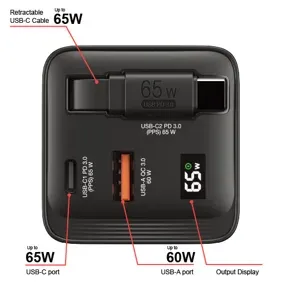 VERBATIM GaN Nabíječka do sítě, S kabelem, USB-C, USB-A, černá