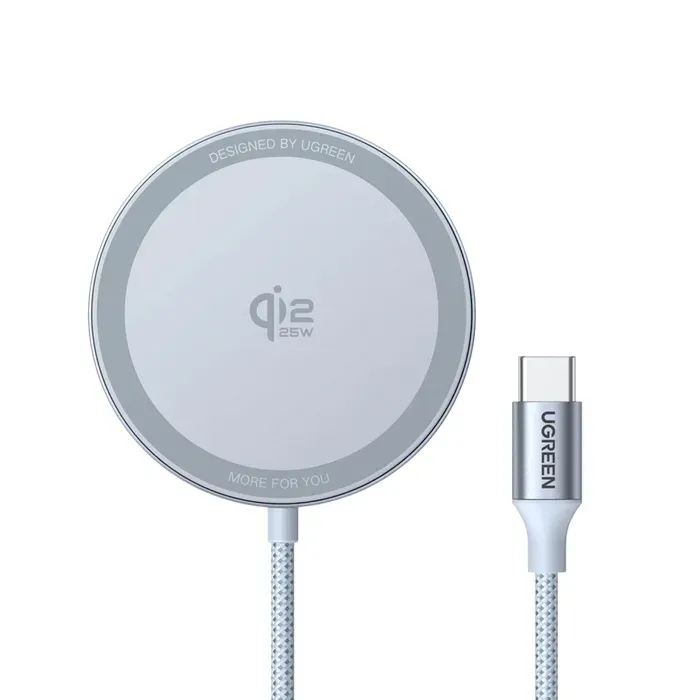 UGREEN magnetická bezdrátová nabíječka MagFlow Qi2.2 25W, MagSafe, stříbrná