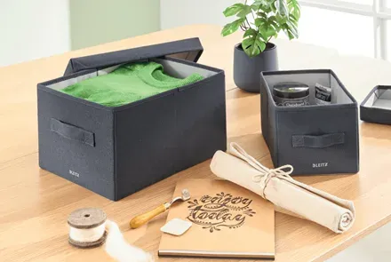 LEITZ Fabric textilní úložný box s víkem M, 2 kusy, 20,3 x 28,5 x 38 cm