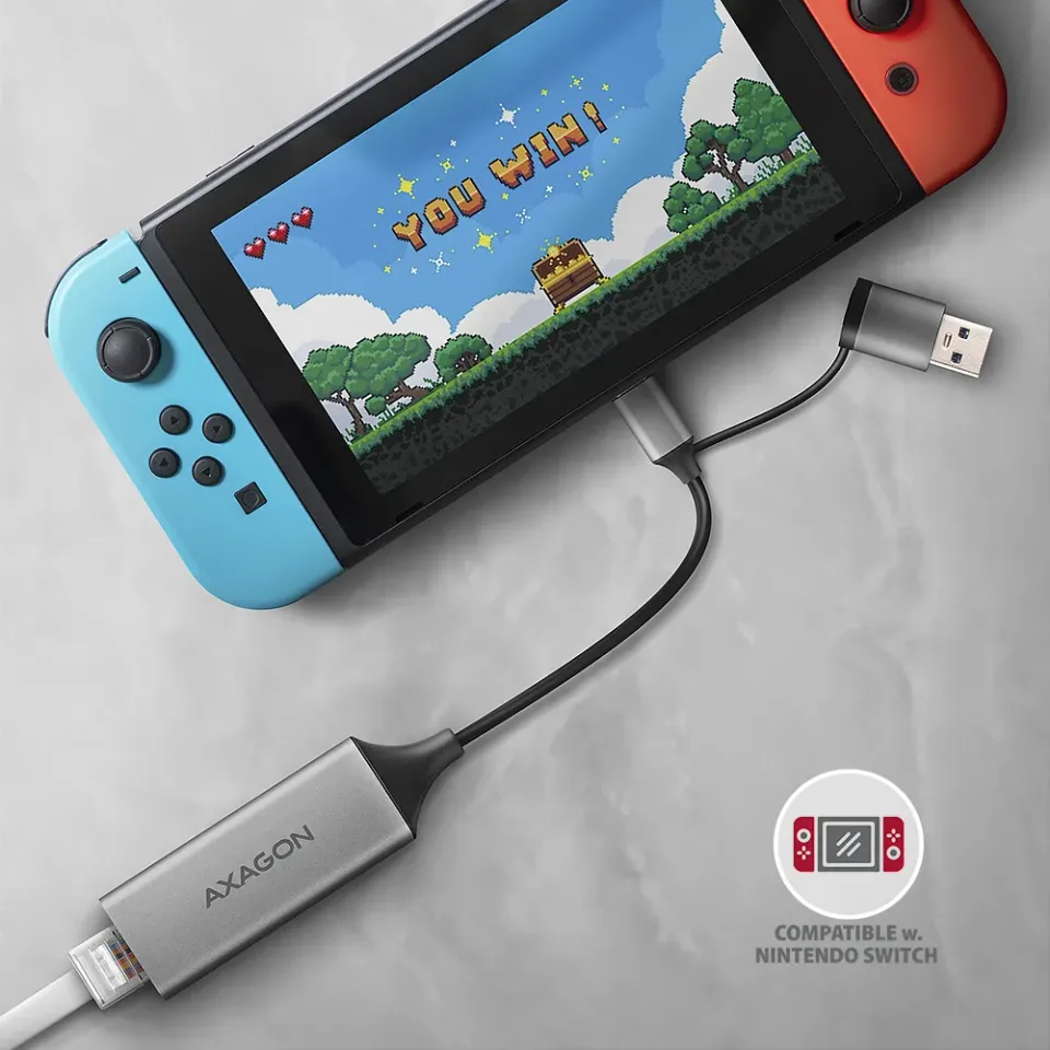 AXAGON ADE-TXCA, USB-C + USB-A 3.2 Gen 1 - Gigabit Ethernet síťová karta, Asix A