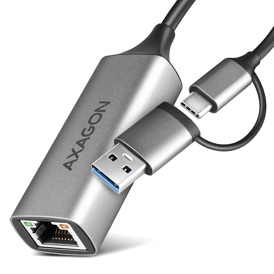 AXAGON ADE-TXCA, USB-C + USB-A 3.2 Gen 1 - Gigabit Ethernet Netzwerkadapter, Asix A