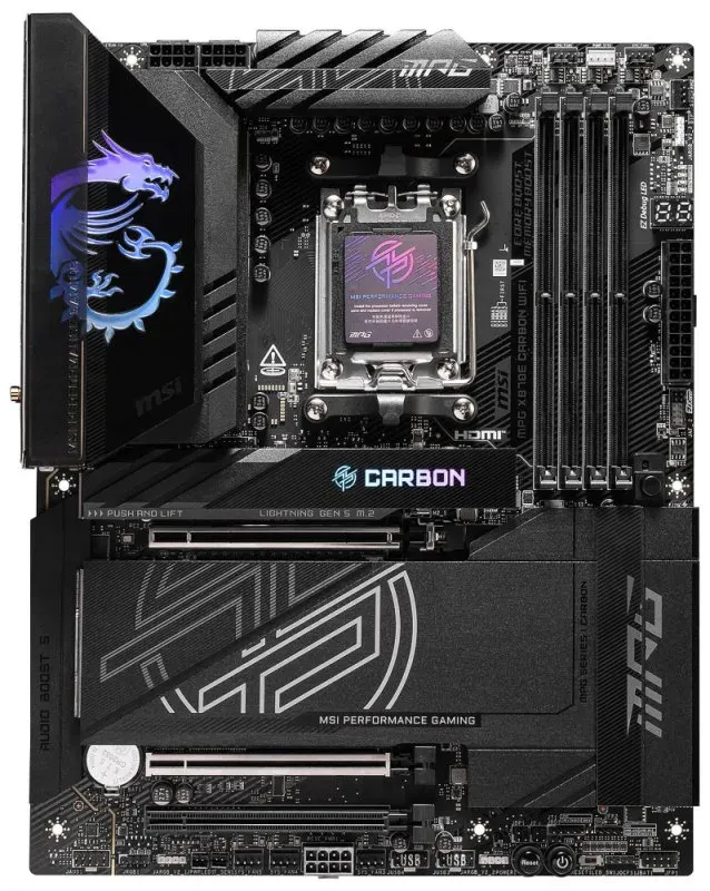 OPRAVENÉ - MSI MPG X870E CARBON WIFI / AMD X870E / AM5 / 4x DDR5 / 4x M.2 / HDMI / USB-C / WiFi / ATX