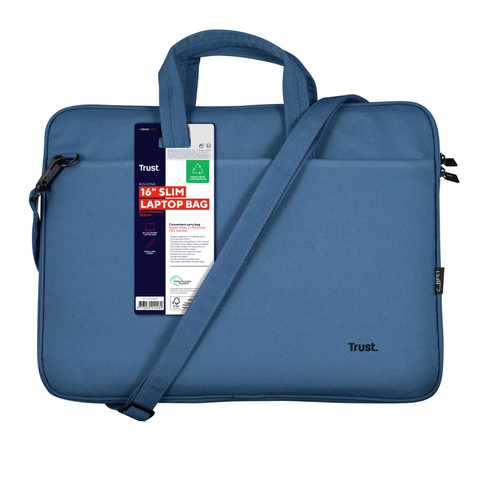 TRUST Pouzdro na notebook 16" Bologna Slim Laptop Bag Eco, modrá