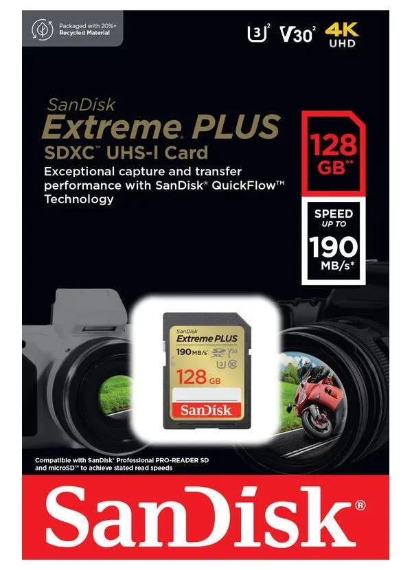 SanDisk SDXC karta 128GB Extreme PLUS (190 MB/s Class 10, UHS-I U3 V30)