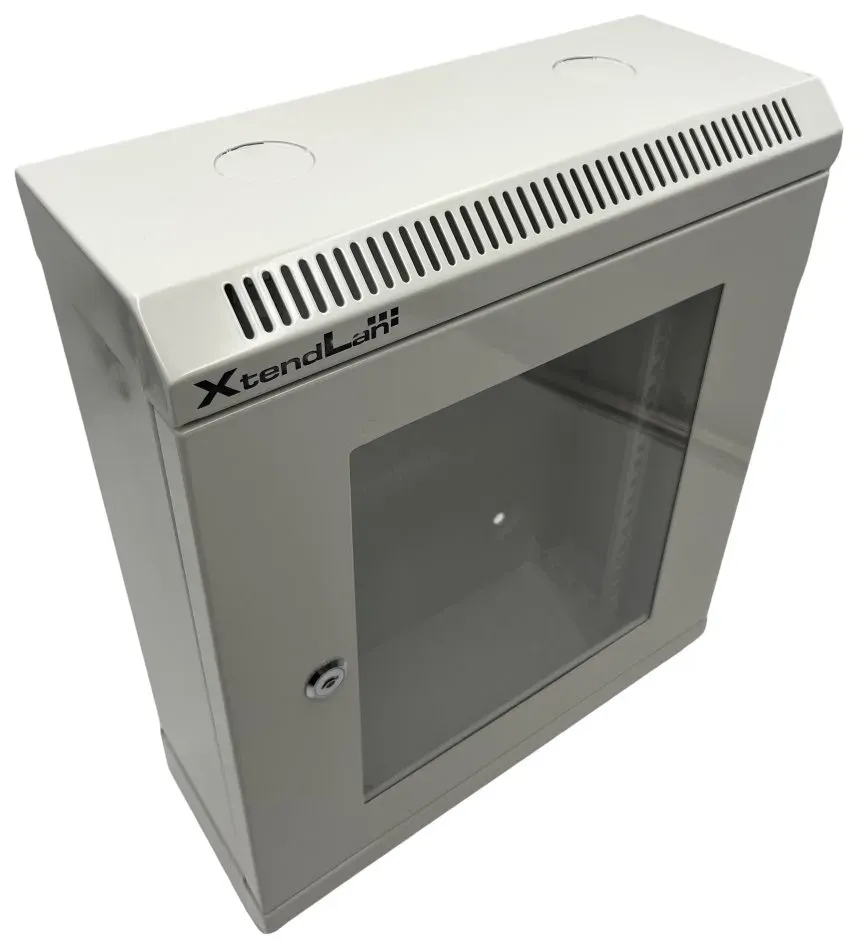 XtendLan 10" nástěnný rozvaděč 9U 350x140, nosnost 50 kg, dveře z plexiskla, svařovaný, šedý
