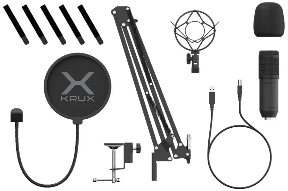 Krux mikrofon Edis 1000 / USB / rameno / montáž na stůl / černý