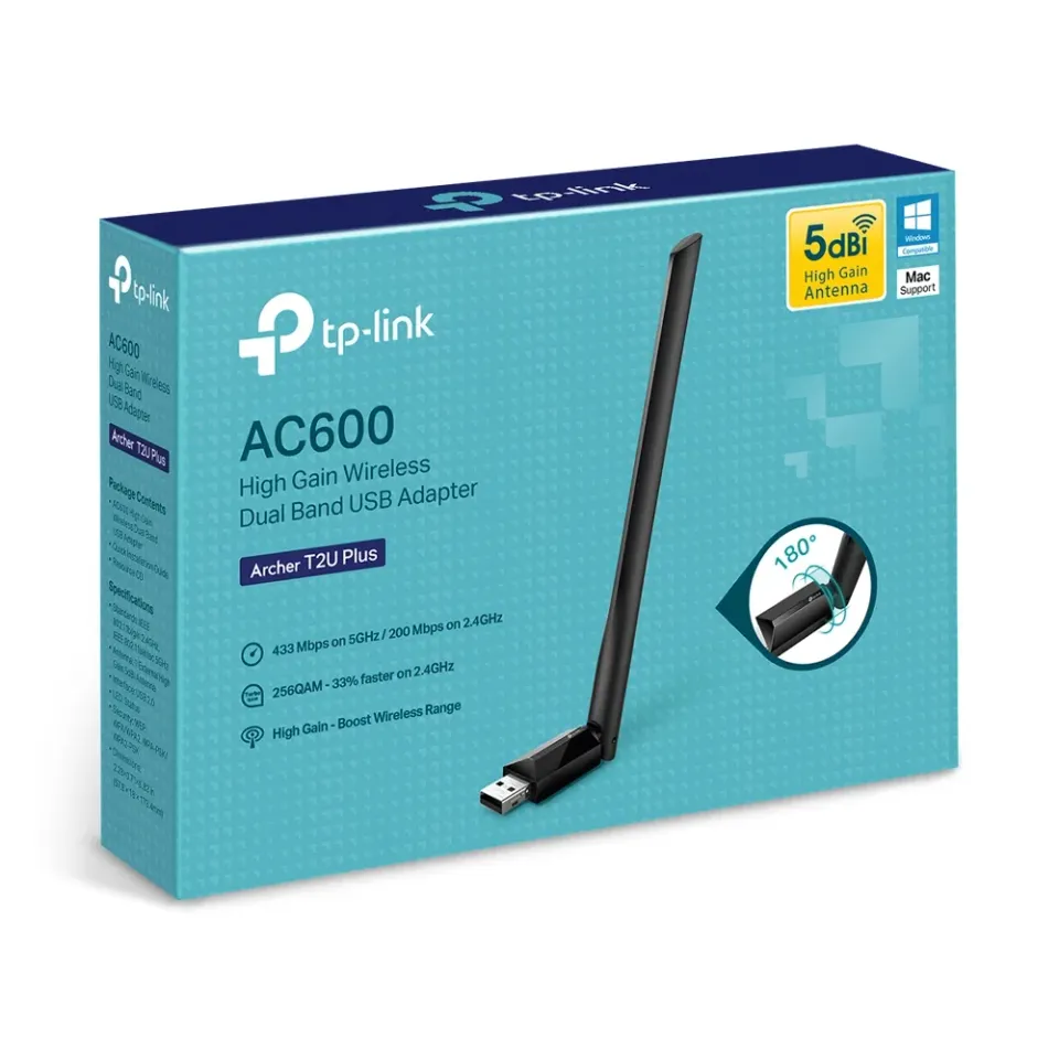 TP-LINK ArcherT2U Plus Bezdrátový USB adaptér, 433+150Mbps, zvýšený zisk