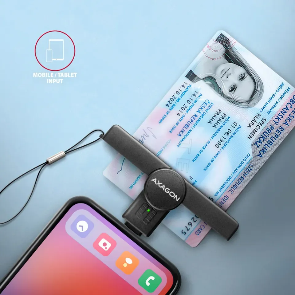 AXAGON CRE-SMPC Skládací kapesní USB-C čtečka kontaktních Smart karet. Vhodná pr