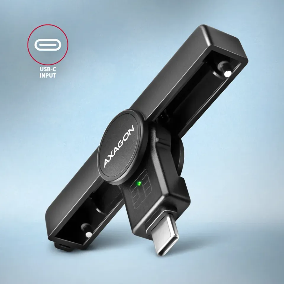 AXAGON CRE-SMPC Skládací kapesní USB-C čtečka kontaktních Smart karet. Vhodná pr