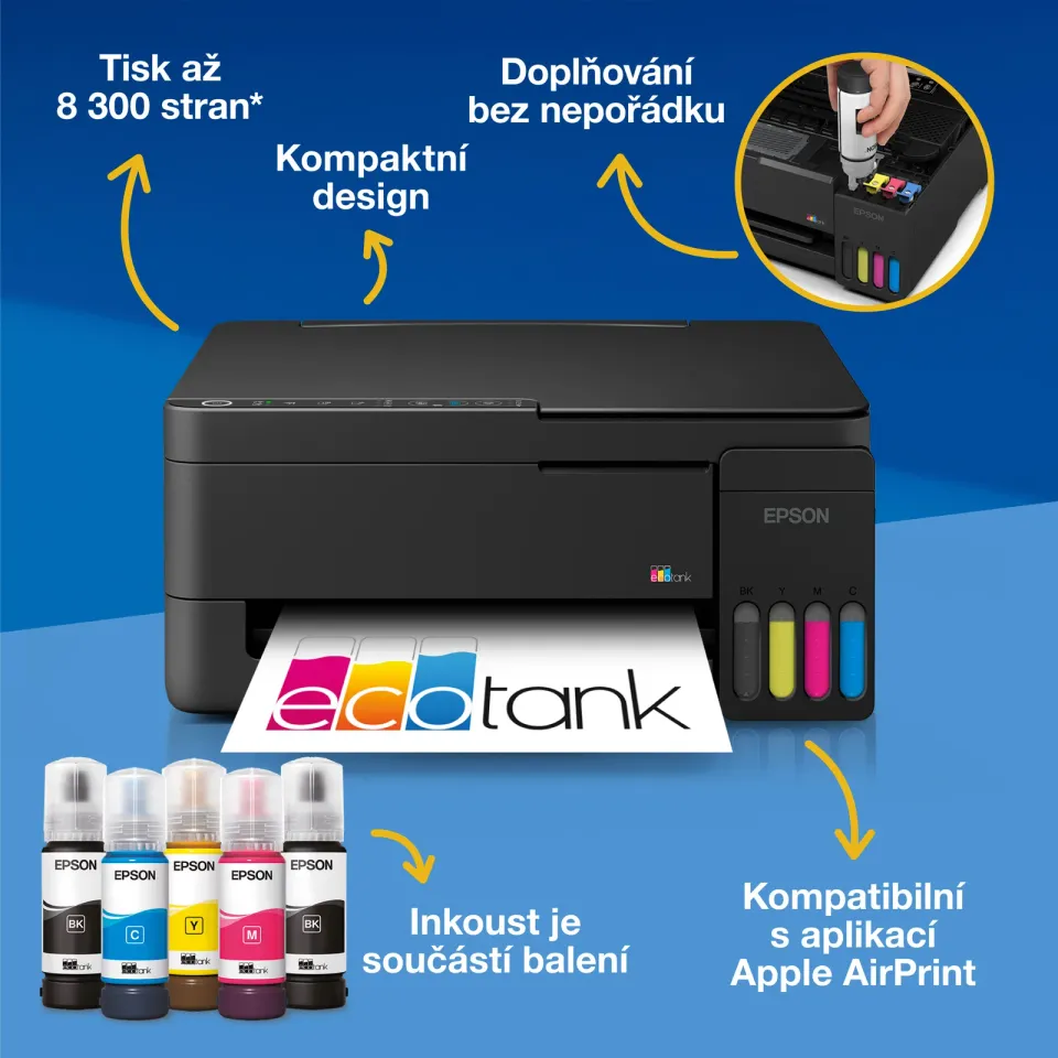 EPSON tiskárna ink EcoTank L3351, A4, Apple AirPrint, Wi-Fi, Záruka 5 let po registraci zdarma