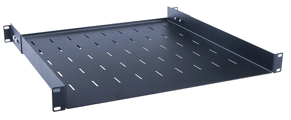 Masterlan police pevná s perforací, 1U, 19", 450mm, nosnost 40kg, černá