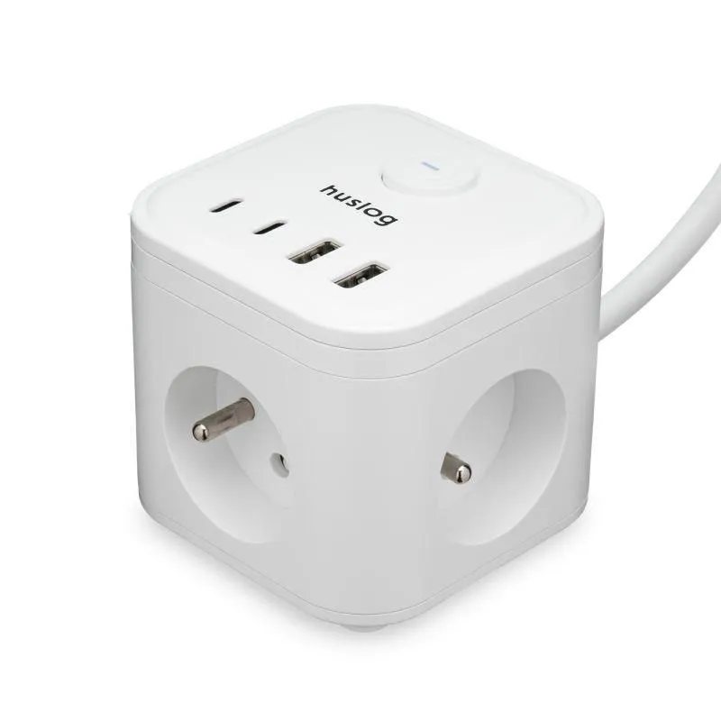 Nabíjecí stanice Huslog 15W 3xzásuvka, 2xUSB-C, 2xUSB bílá