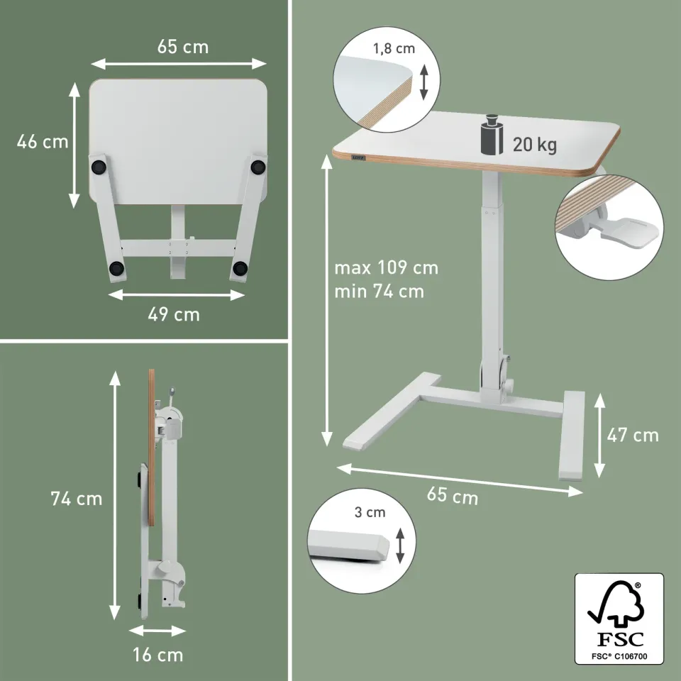 LEITZ výškově nastavitelný skládací ergonomický stůl Ergo, bílý