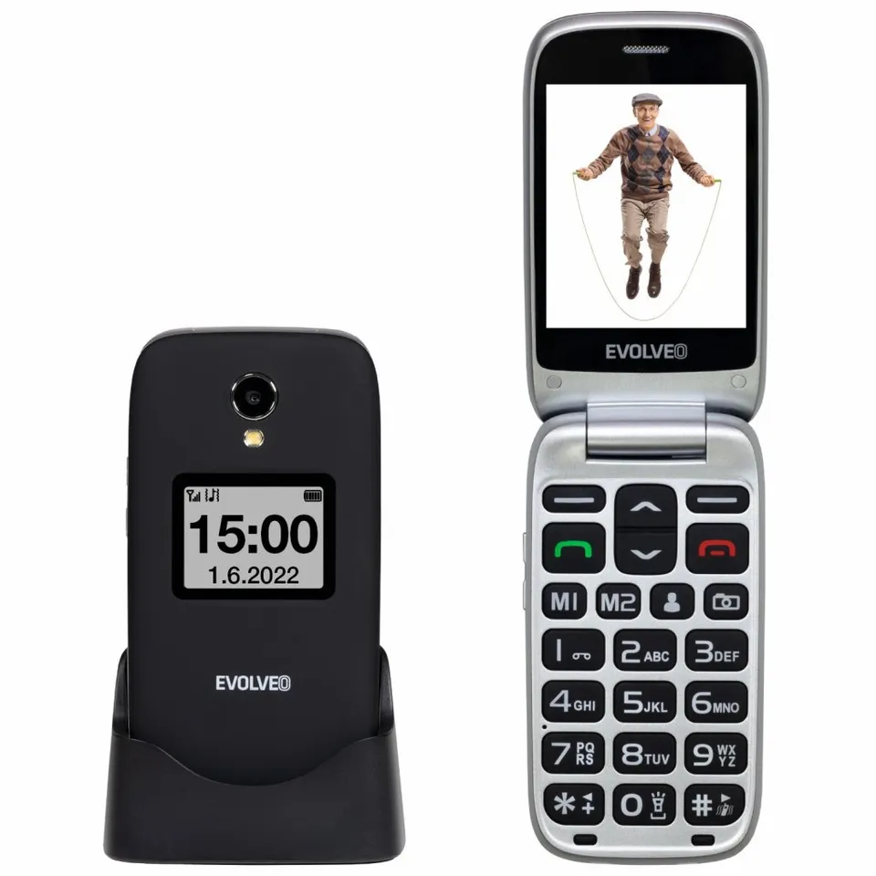 EVOLVEO EasyPhone FS, vyklápěcí mobilní telefon 2.8" pro seniory s nabíjecím sto (EP-771-FSB)