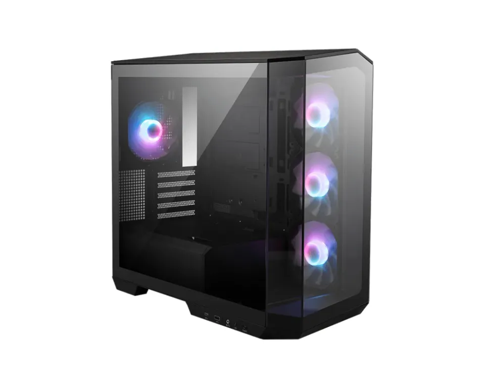 MSI skříň MAG PANO M100R PZ Black/ bez zdroje/ levé a přední sklo/ 4x 120 mm A-RGB fan/ 1x USB-C/ 1x USB3.2/ černá