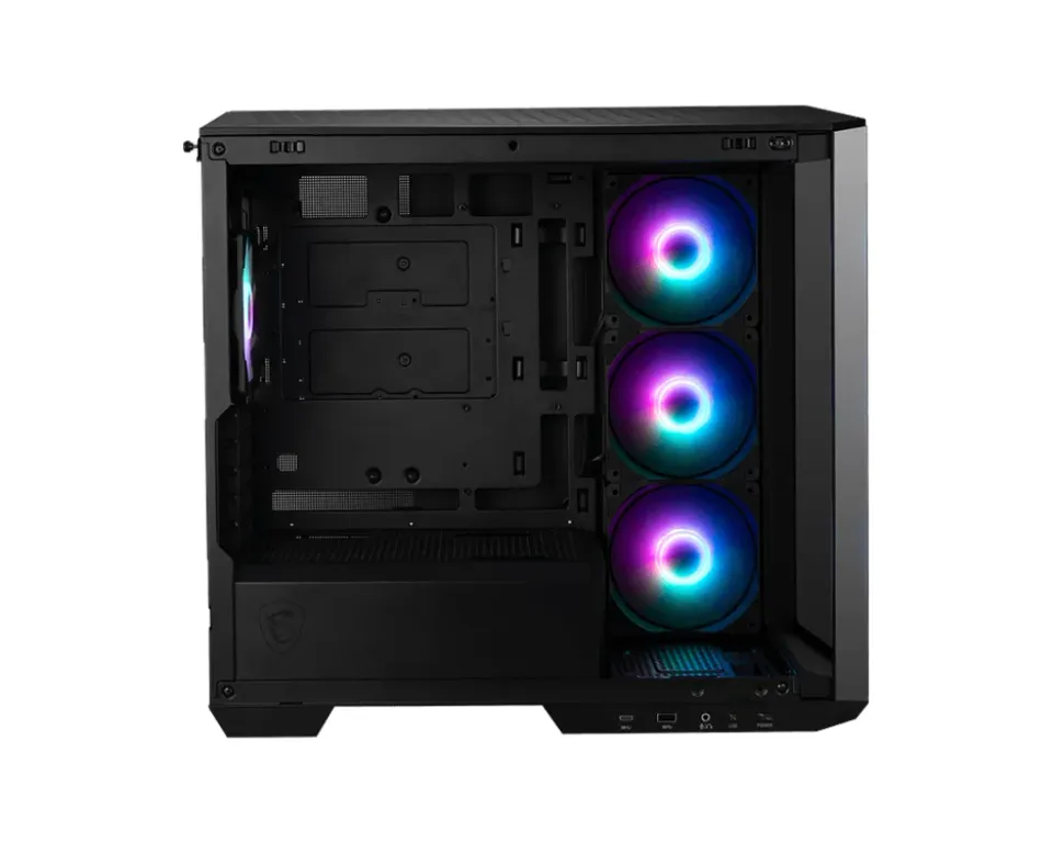 MSI skříň MAG PANO M100R PZ Black/ bez zdroje/ levé a přední sklo/ 4x 120 mm A-RGB fan/ 1x USB-C/ 1x USB3.2/ černá