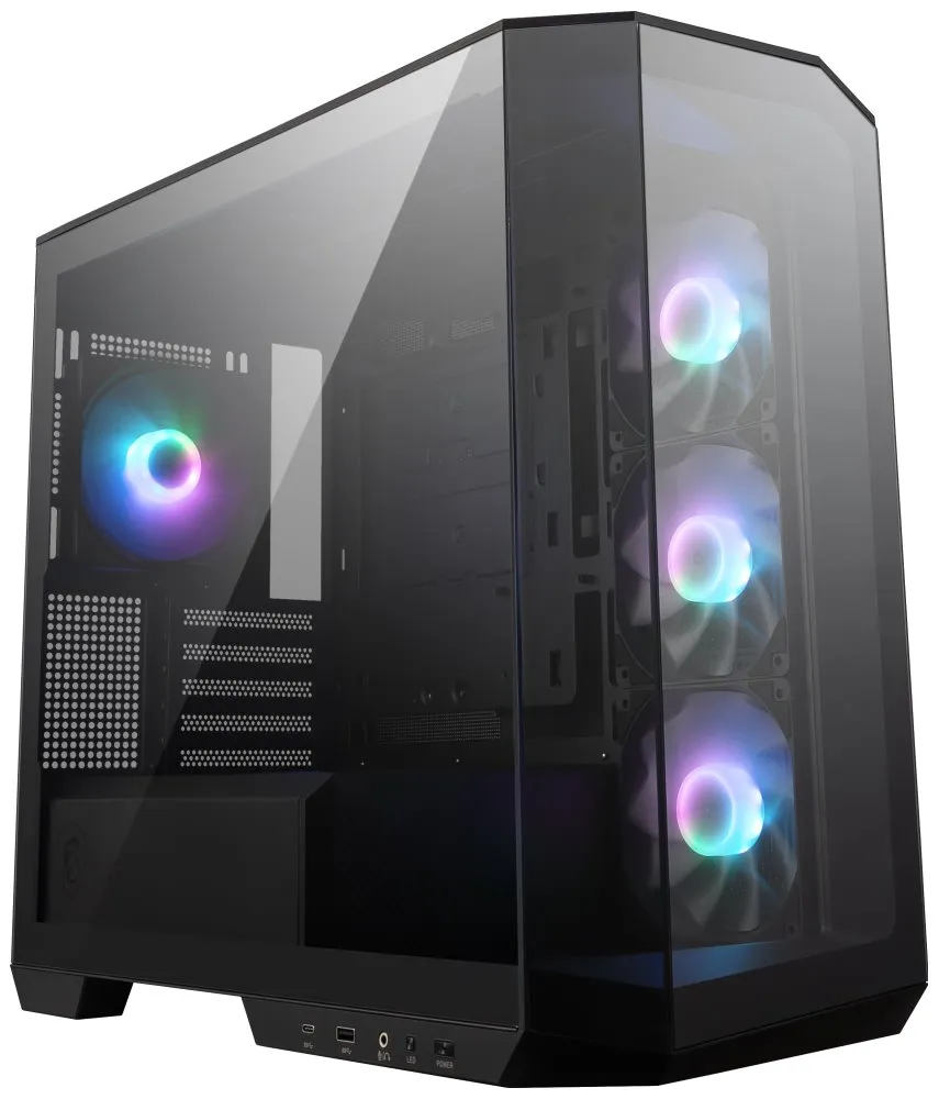 MSI skříň MAG PANO M100R PZ Black/ bez zdroje/ levé a přední sklo/ 4x 120 mm A-RGB fan/ 1x USB-C/ 1x USB3.2/ černá
