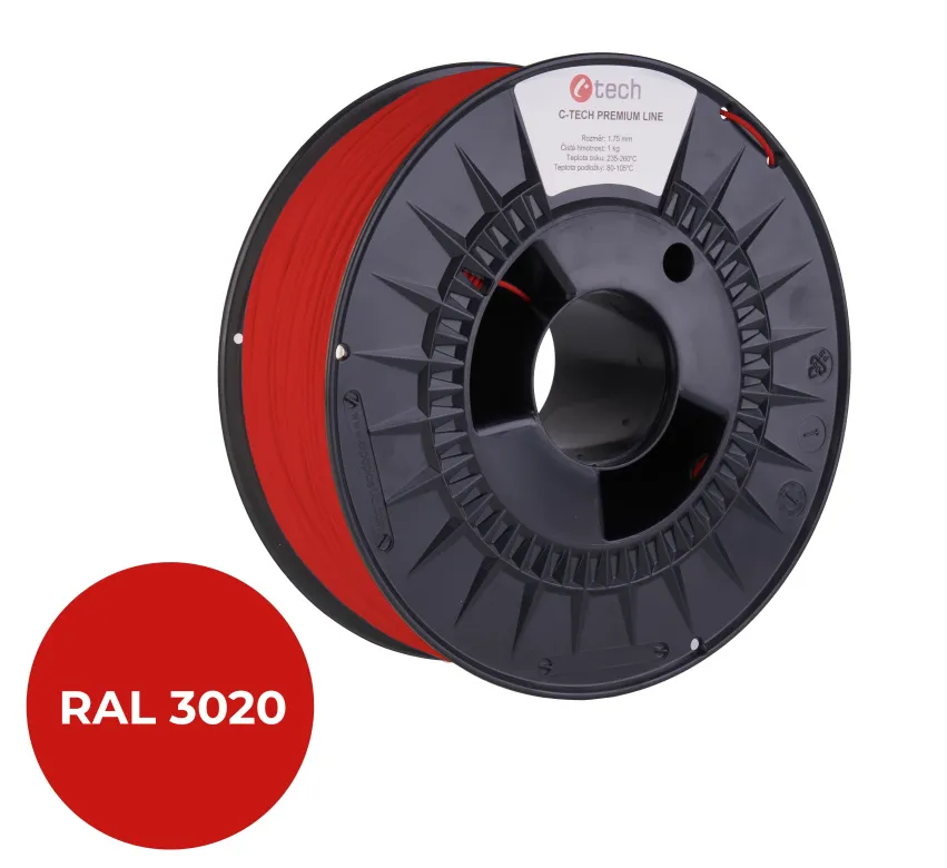 C-TECH tisková struna PREMIUM LINE ( filament ) , PETG, dopravní červená, RAL302