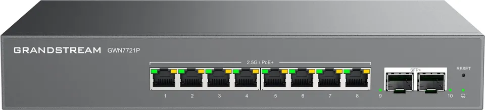Grandstream GWN7721P L2 Lite managed switch, 8x 2.5GbE RJ45, 2x 10G SFP+, PoE/PoE+