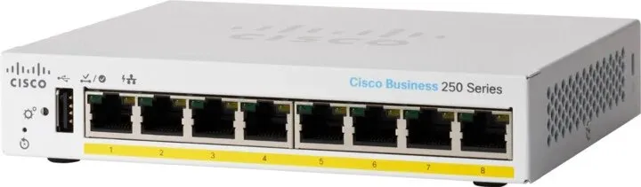 Cisco CBS250 Smart 8-port GE, Partial PoE, Desktop, Ext PSU