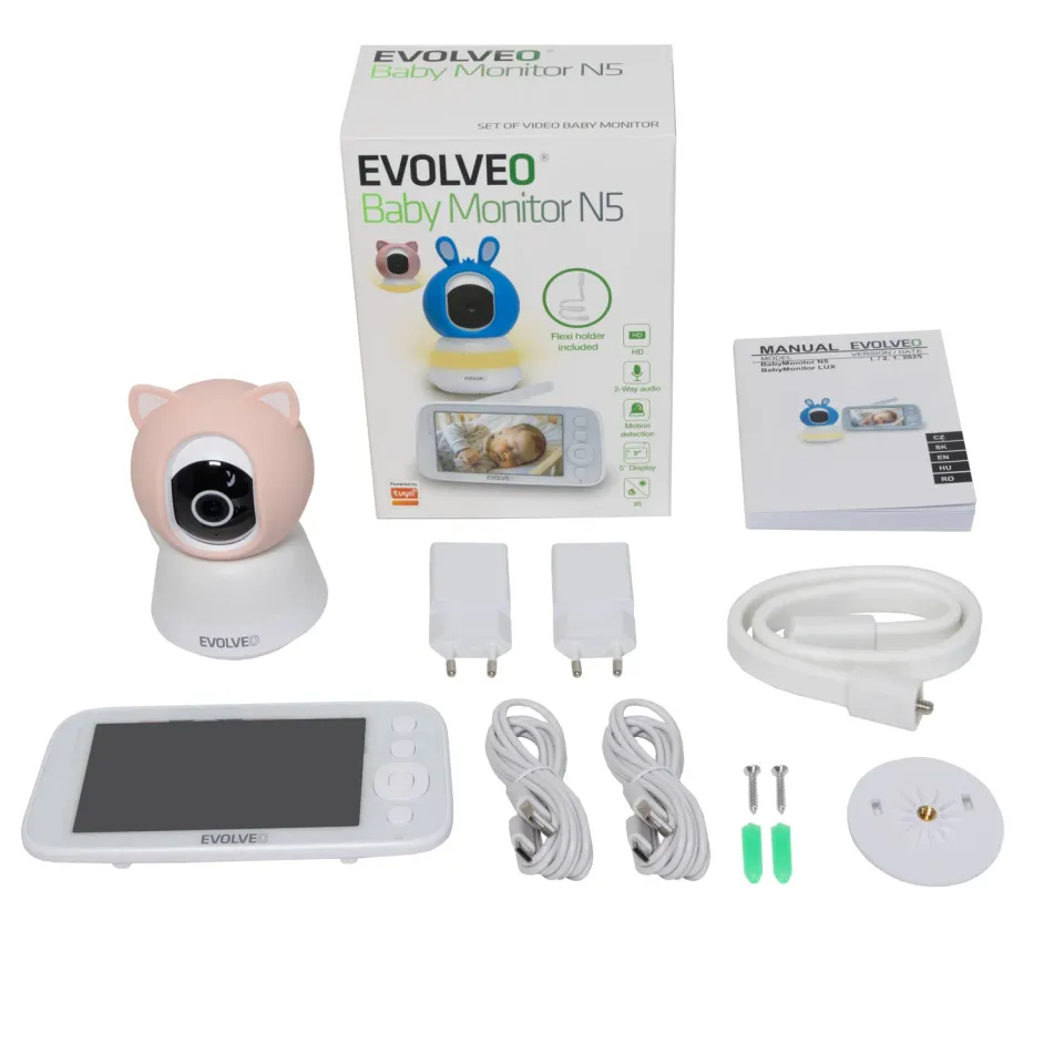 EVOLVEO Baby Monitor N5 - Set videochůvičky s 360° dohledem, obousměrnou komunik