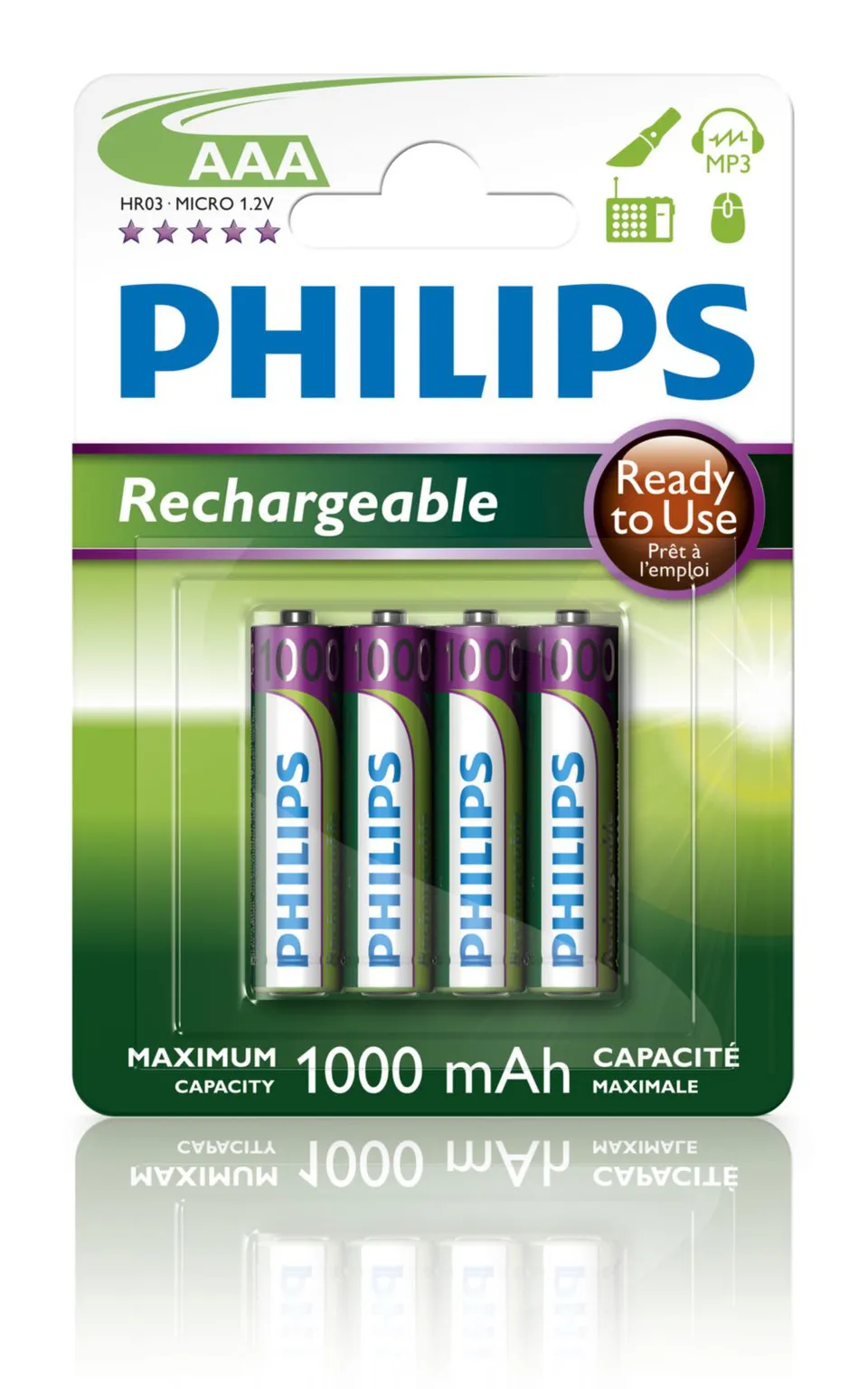 Philips dobíjecí baterie AAA 1000mAh, NiMH - 4ks