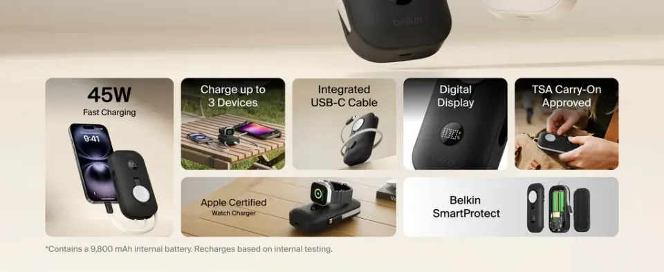 Belkin BOOST CHARGE PRO Bezdrátové nabíjení pro Apple Watch + USB-C PowerBanka,