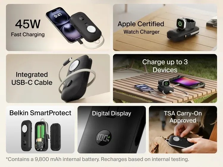 Belkin BOOST CHARGE PRO Bezdrátové nabíjení pro Apple Watch + USB-C PowerBanka,