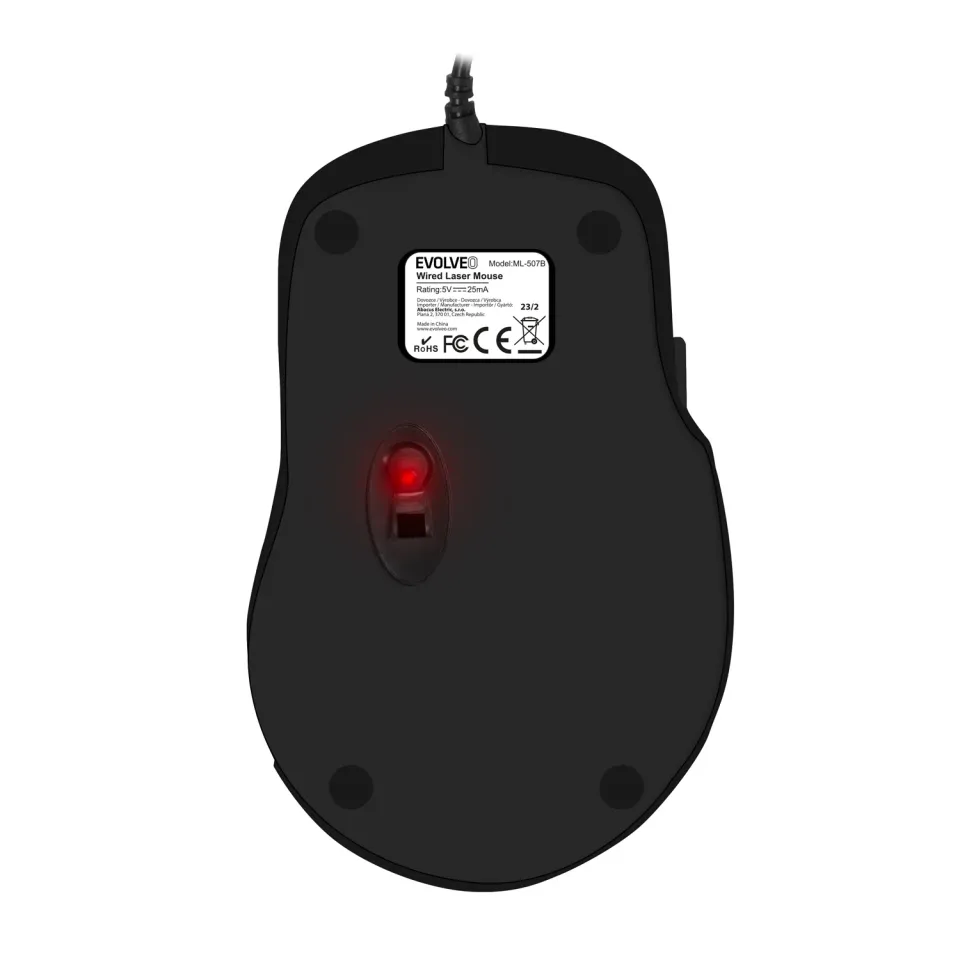 EVOLVEO Laserwire ML-507B - laserová, ergonomická , drátová myš, 1600 DPI, USB
