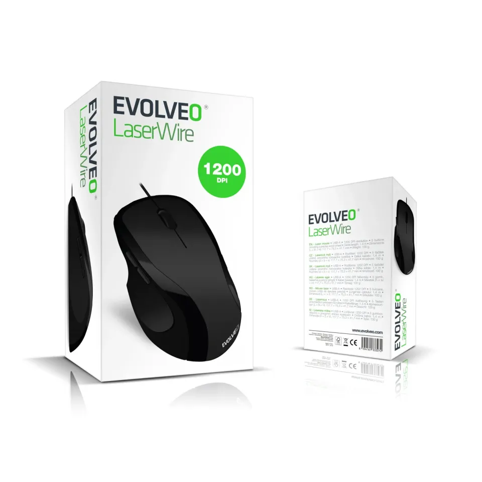 EVOLVEO Laserwire ML-507B - laserová, ergonomická , drátová myš, 1600 DPI, USB