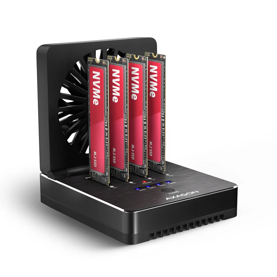 AXAGON ADSA-M2C44 – dokovací stanice USB4 pro 4× M.2 NVMe SSD s offline duplikací disků