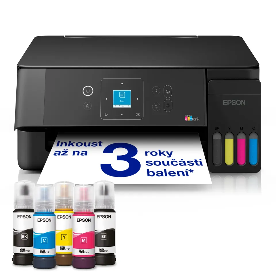 Epson EcoTank L3361 – kompaktní tanková multifunkce A4 3 v 1, Wi-Fi, barevný displej, tisk fotografií bez okrajů
