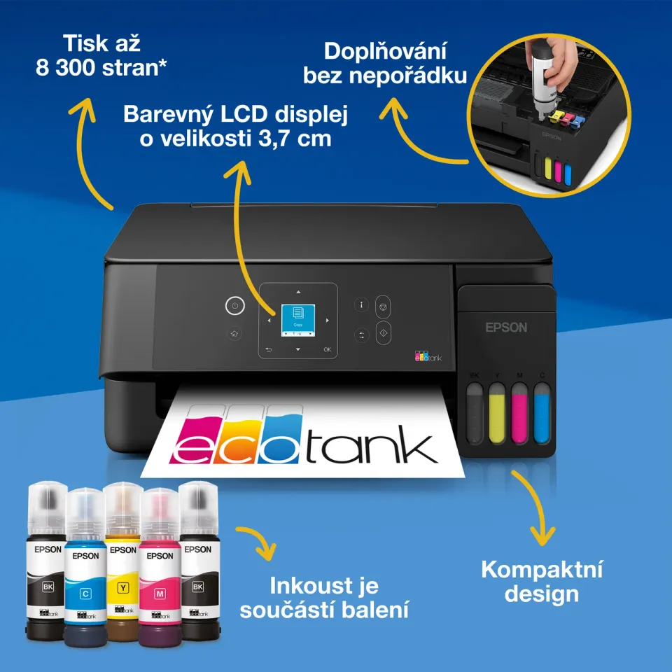 EPSON tiskárna ink EcoTank L3361, A4, LCD displej, Apple AirPrint, Wi-Fi, Záruka 5 let po registraci zdarma