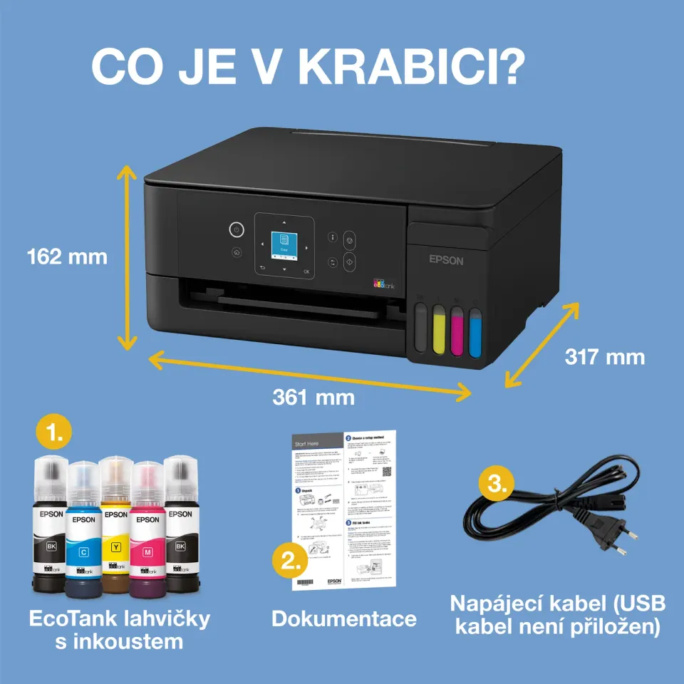 EPSON tiskárna ink EcoTank L3361, A4, LCD displej, Apple AirPrint, Wi-Fi, Záruka 5 let po registraci zdarma