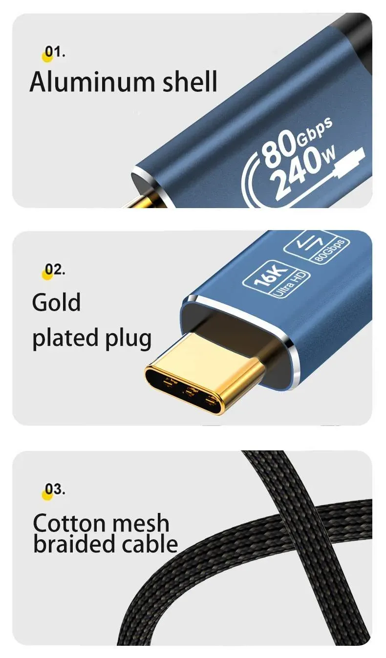 PremiumCord USB4 Version2.0 80Gbps 16K@60Hz 240W Thunderbolt 3 a 4 kabel 1m