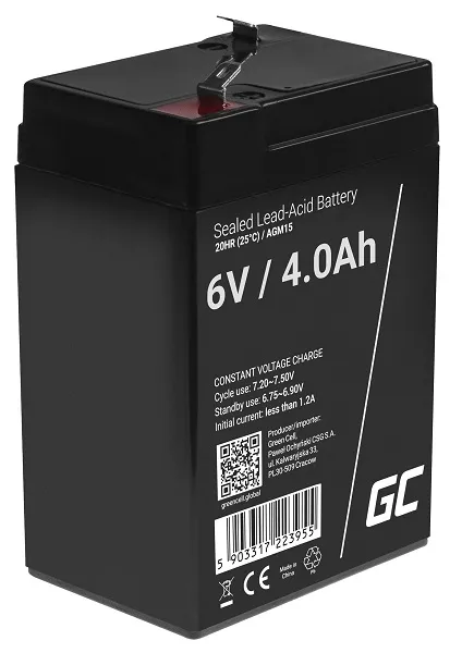 Green Cell AGM VRLA 6V 4Ah maintenance-free battery for the alarm system, cash r