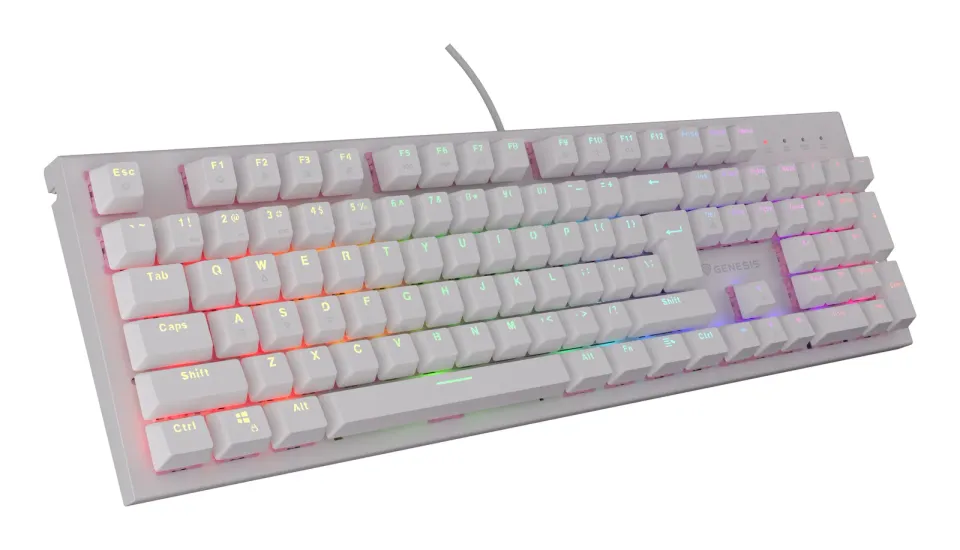 Genesis herní mechanická klávesnice THOR 303/RGB/Outemu Peach Silent/Drátová USB/US layout/Bílá