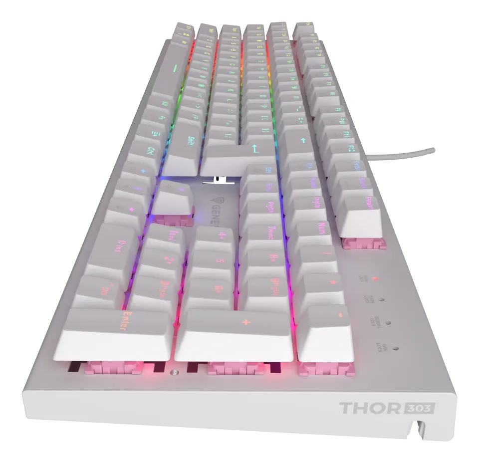 Genesis herní mechanická klávesnice THOR 303/RGB/Outemu Peach Silent/Drátová USB/US layout/Bílá