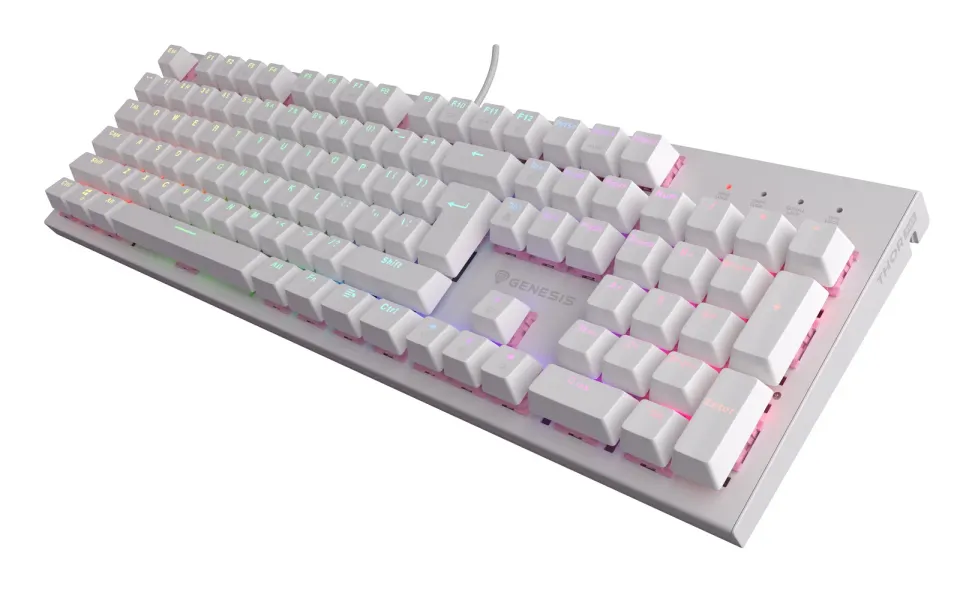 Genesis herní mechanická klávesnice THOR 303/RGB/Outemu Peach Silent/Drátová USB/US layout/Bílá