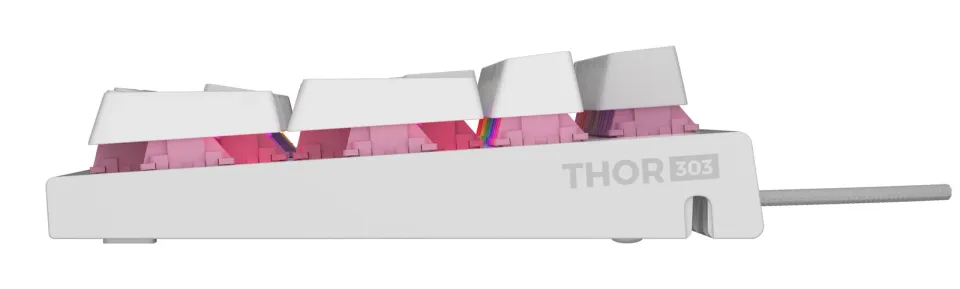 Genesis herní mechanická klávesnice THOR 303/RGB/Outemu Peach Silent/Drátová USB/US layout/Bílá