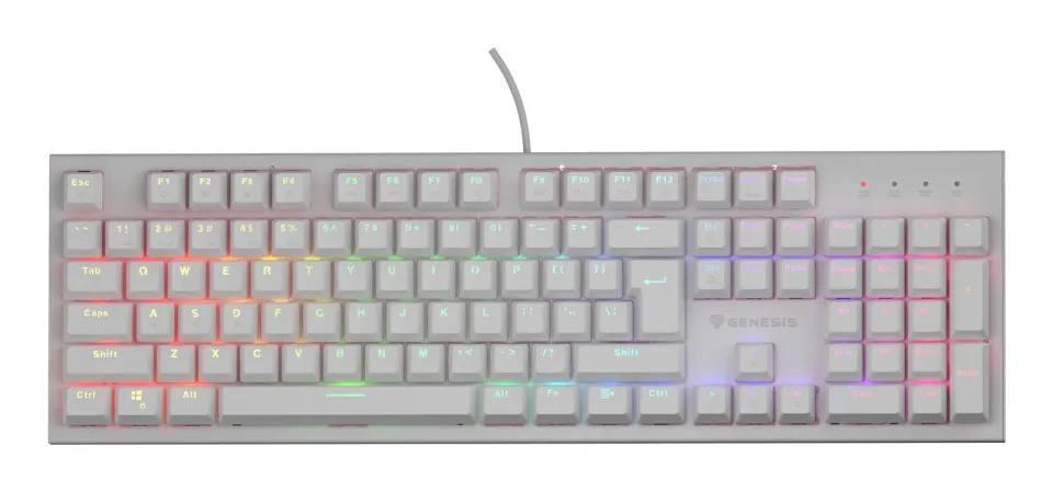 Genesis herní mechanická klávesnice THOR 303/RGB/Outemu Peach Silent/Drátová USB/US layout/Bílá