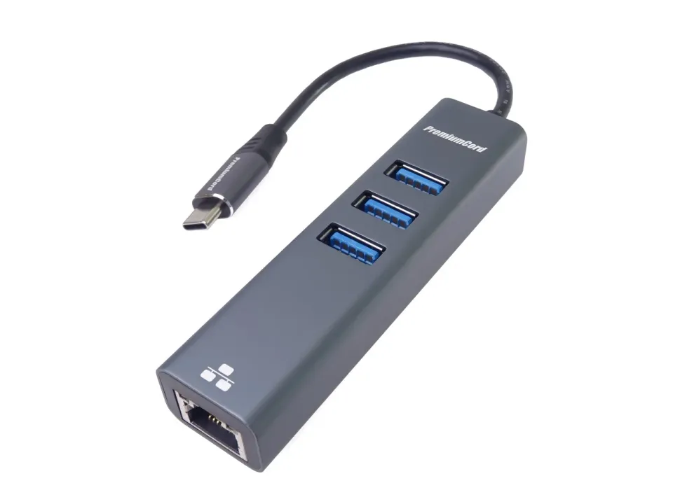 PremiumCord Adapter USB-C na Gigabit 10/100/1000Mbps + 3x USB3.0 konektor